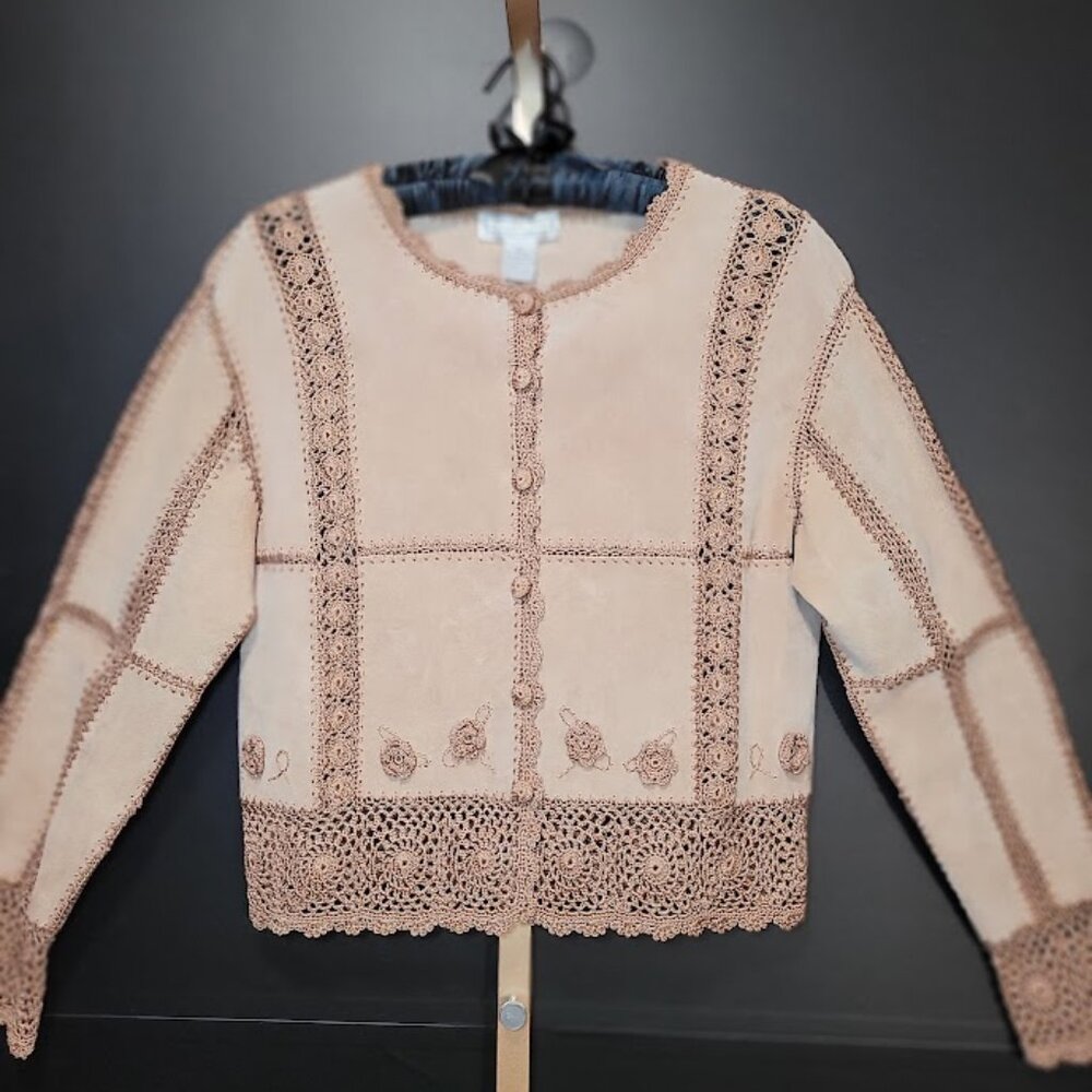 S.M.H Vintage Suede Paneled Crocheted Boho Western Festival Shacket M
